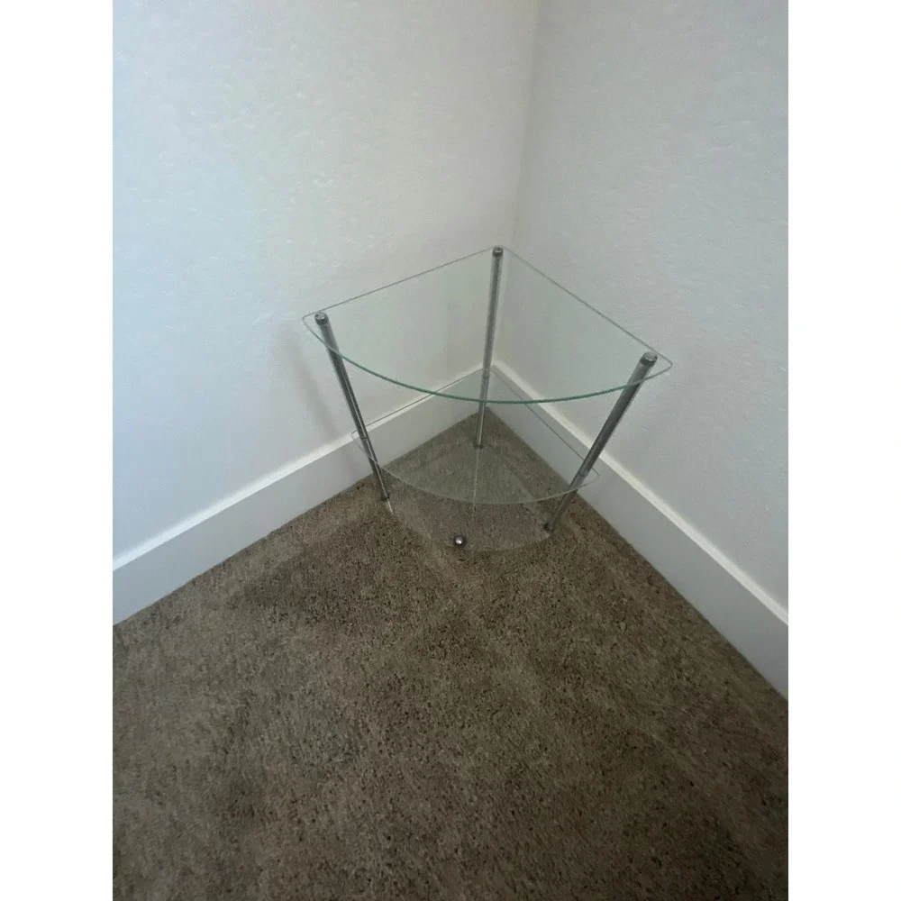 Modern 3 Tier Small Glass Corner Shelf Metal Frame Minimalist Storage Unit